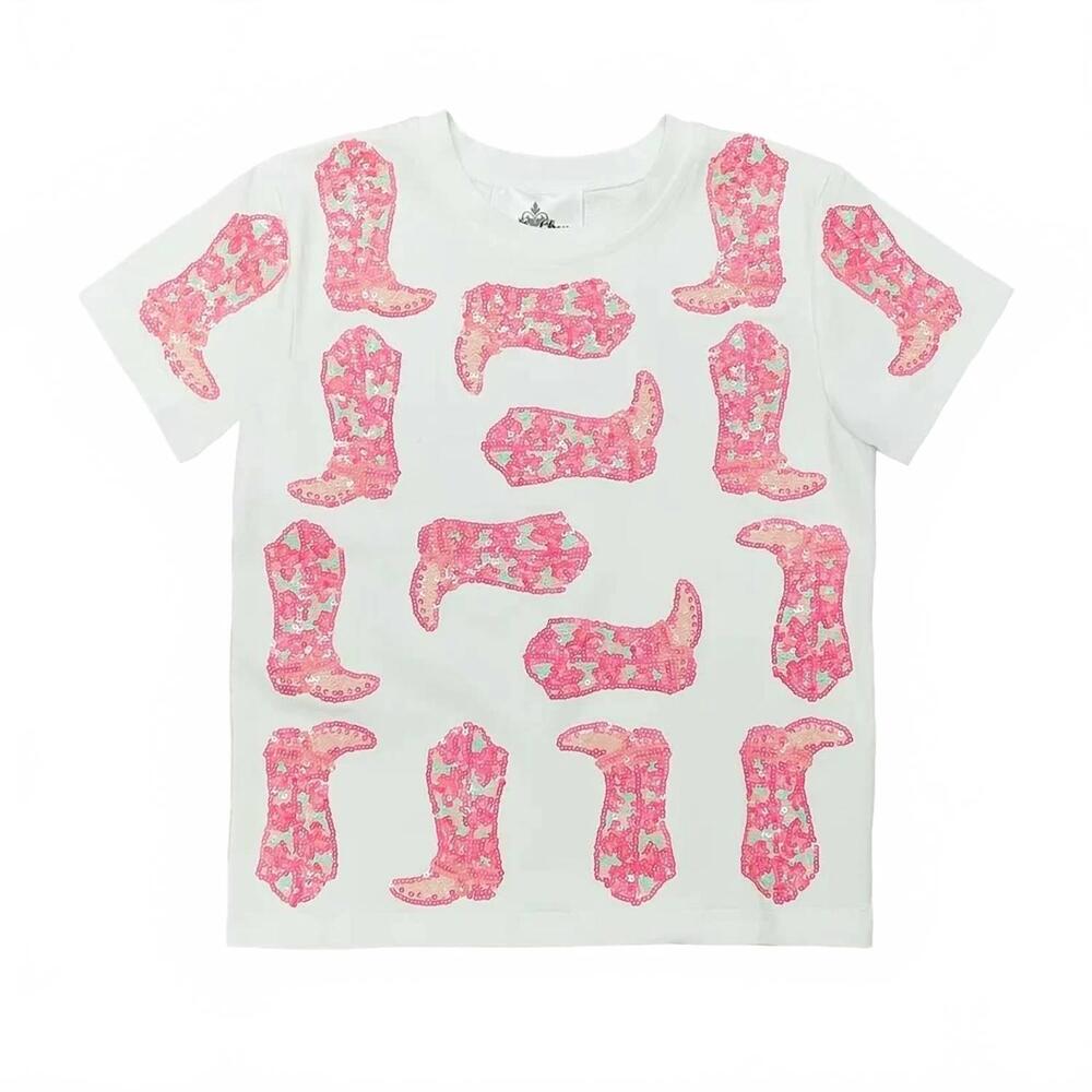 NEW BELLE CHER girls cowgirl short sleeve shirt in white/pink